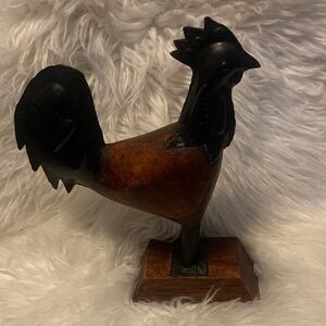 Rustic Black and Brown Wood Rooster Figurine